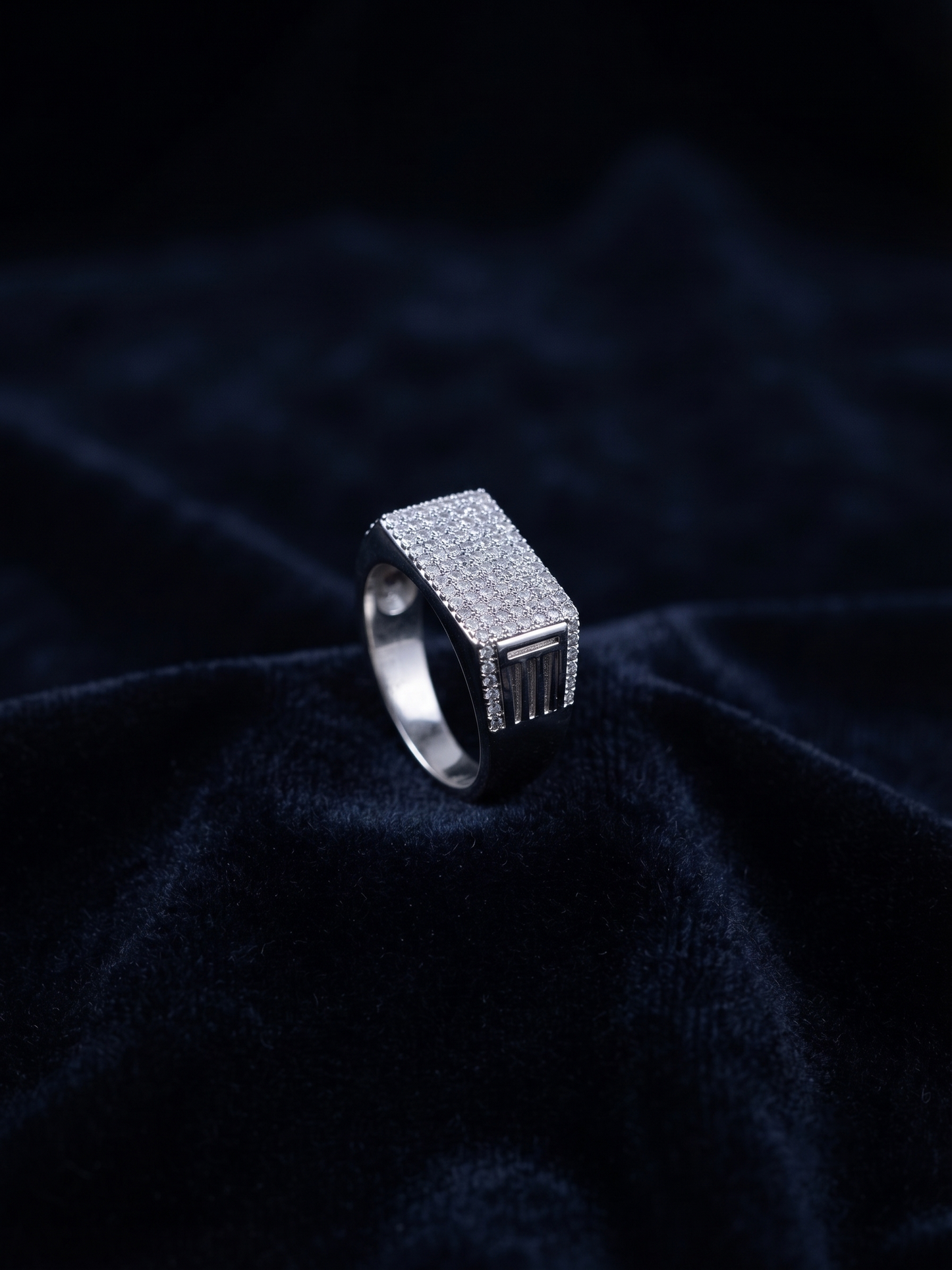 radiant pavé-encrusted sterling silver statement ring