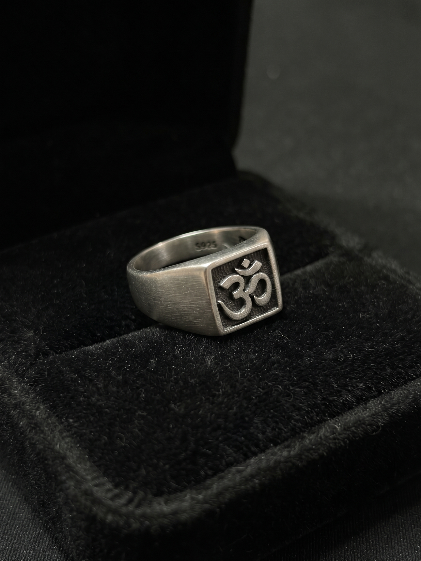 sacred om emblem sterling silver signet ring