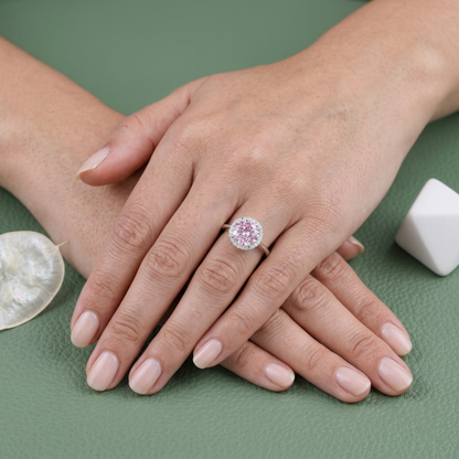 Elegant Round Halo Solitaire Ring in Pure 92.5 Sterling Silver – Adjustable Size