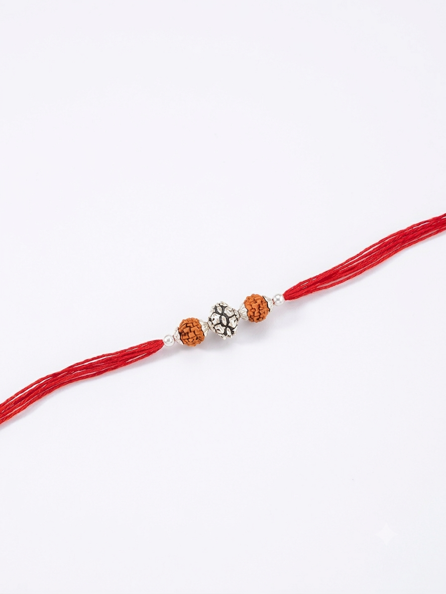 rudraksha oxidised silver tortoise bead rakhi