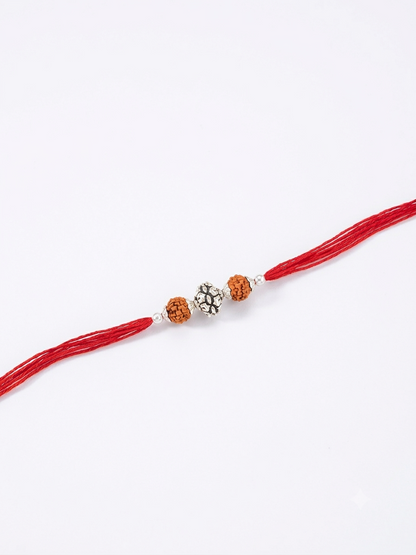 Rudraksha oxidised Silver Tortoise Bead Rakhi