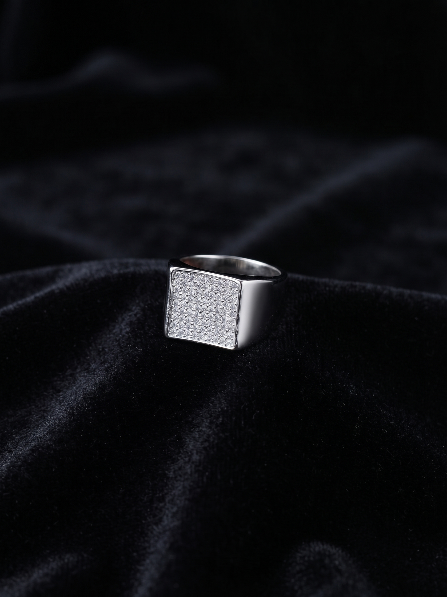 bold pavé-encrusted sterling silver signet ring
