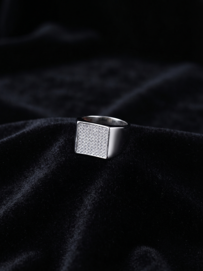 Bold Pavé-Encrusted Sterling Silver Signet Ring
