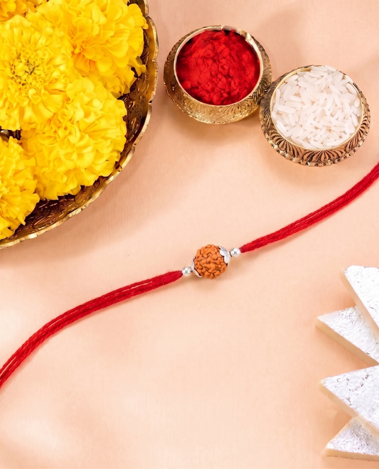 Divine Rudraksha Silver Rakhi