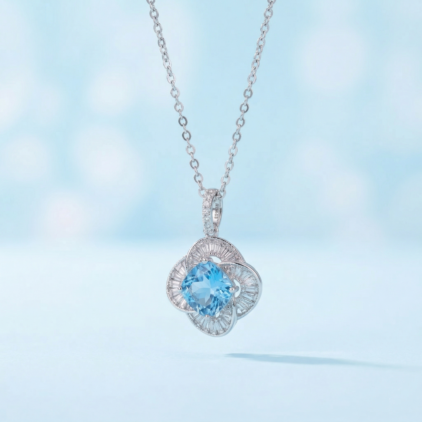 classic blue cushion-cut cz pendant necklace in 92.5 sterling silver