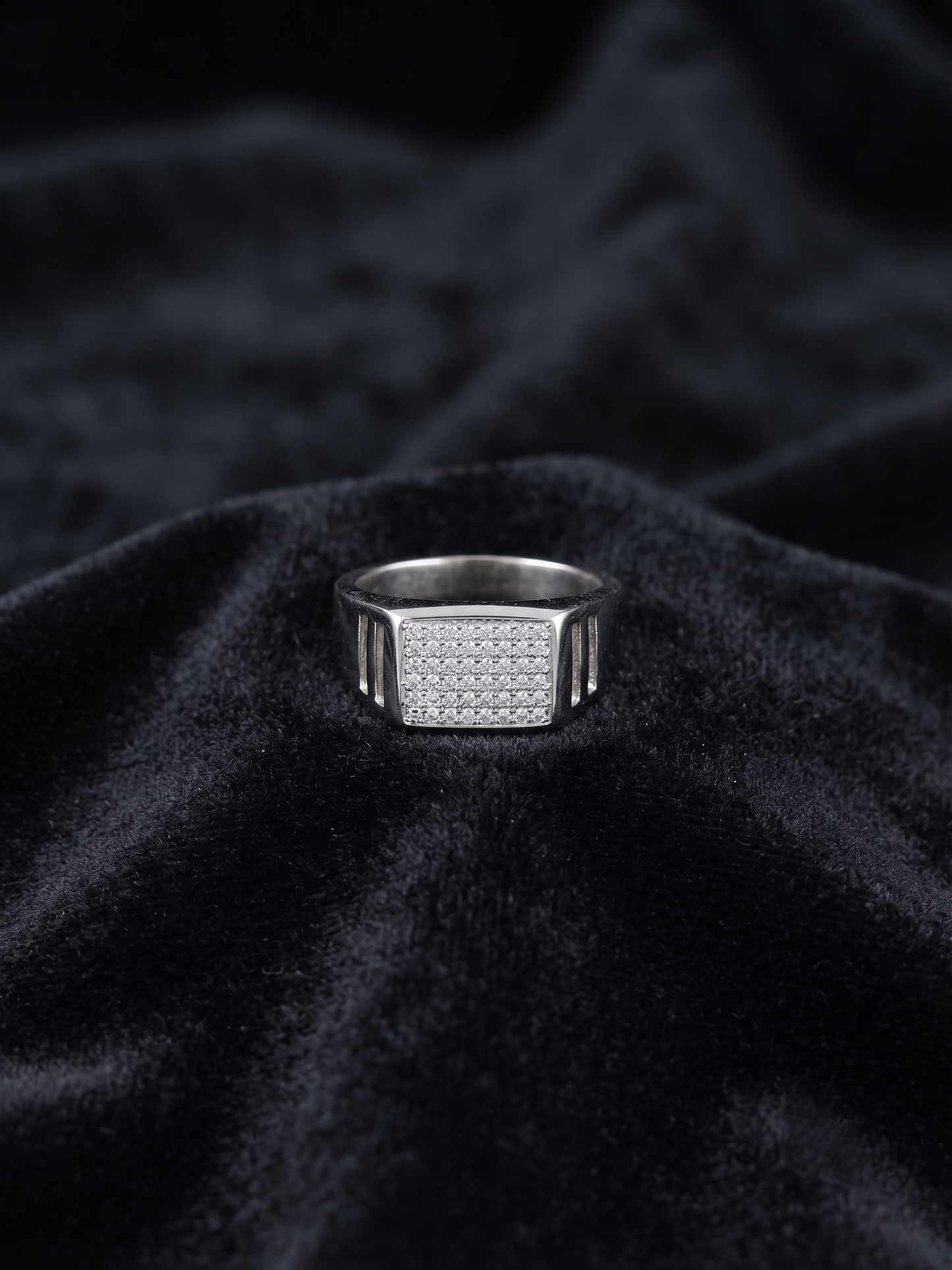 architectural pavé-encrusted sterling silver signet ring