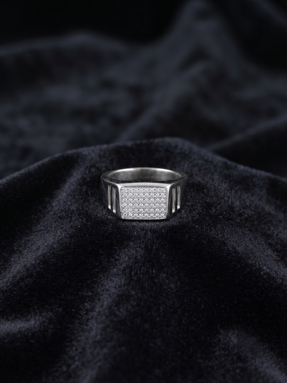 Architectural Pavé-Encrusted Sterling Silver Signet Ring