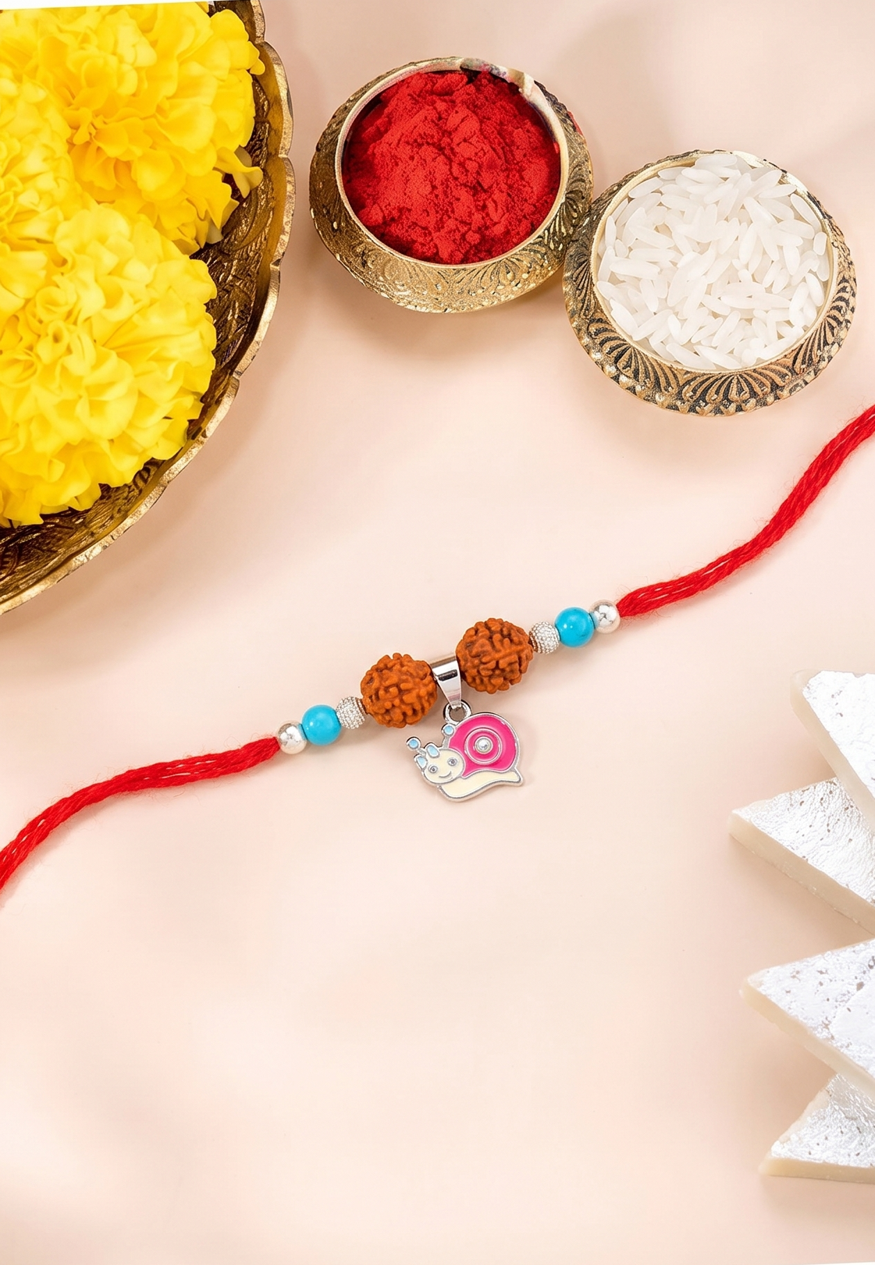 whimsical snail rudraksha silver rakhi