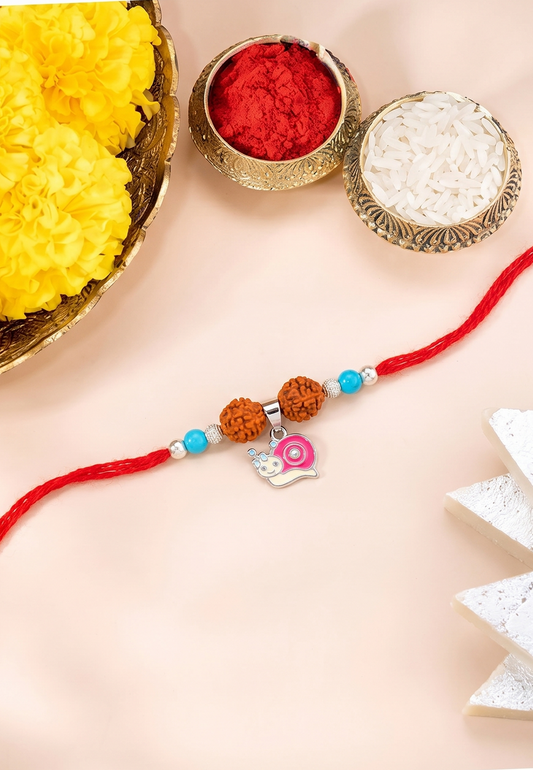 Whimsical Snail Rudraksha Silver Rakhi