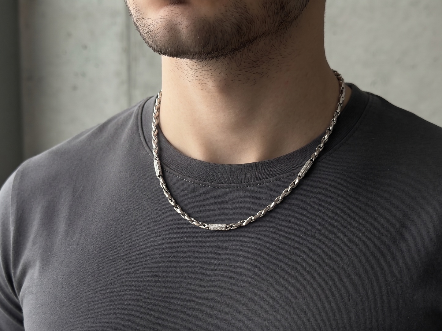 pavé-accented sterling silver link chain