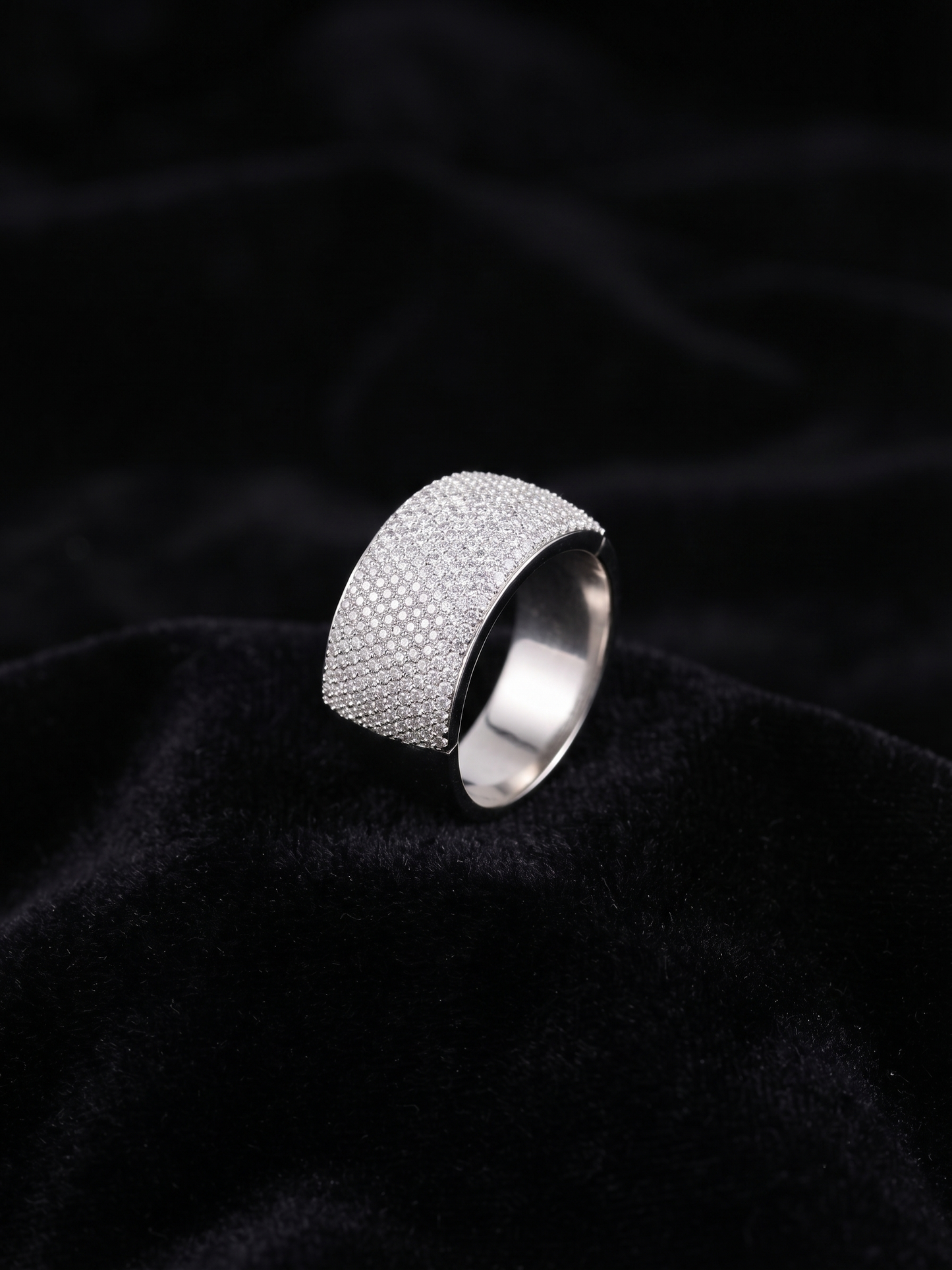 radiant pavé-encrusted wide sterling silver band