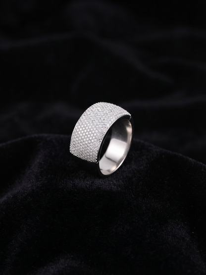 Radiant Pavé-Encrusted Wide Sterling Silver Band