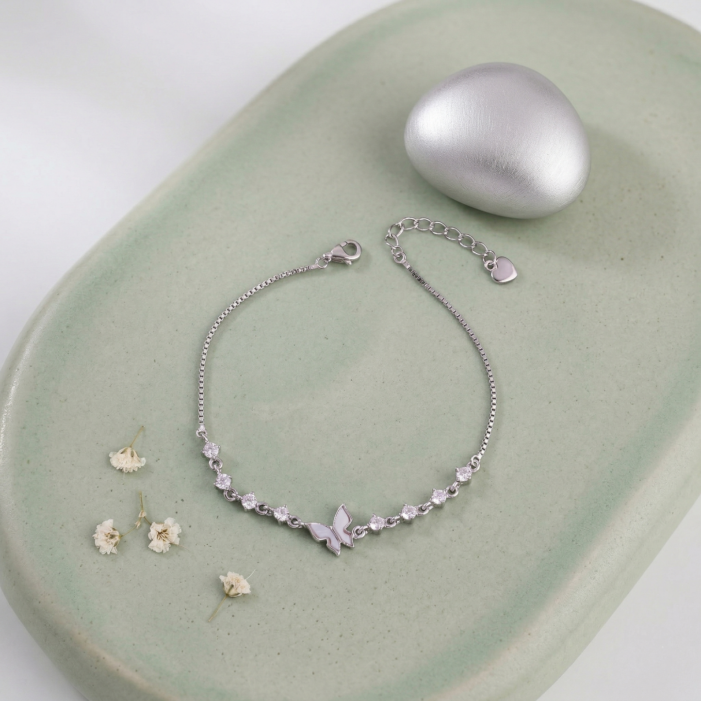 elegant mother of pearl butterfly bracelet in pure 92.5 sterling silver – adjustable fit