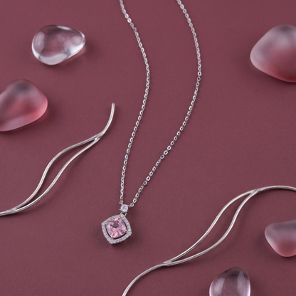 Minimalist Cushion-Cut Halo CZ Pendant Necklace in 92.5 Sterling Silver