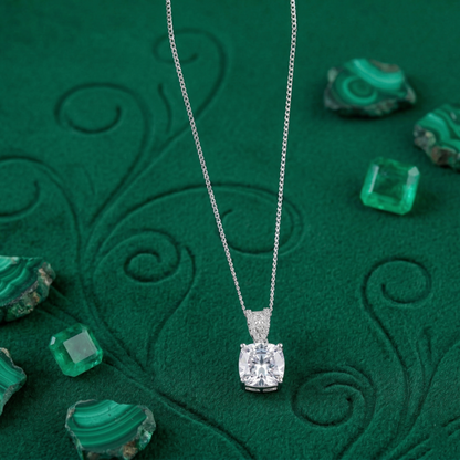 Elegant Cushion-Cut Solitaire CZ Pendant Necklace in 92.5 Sterling Silver