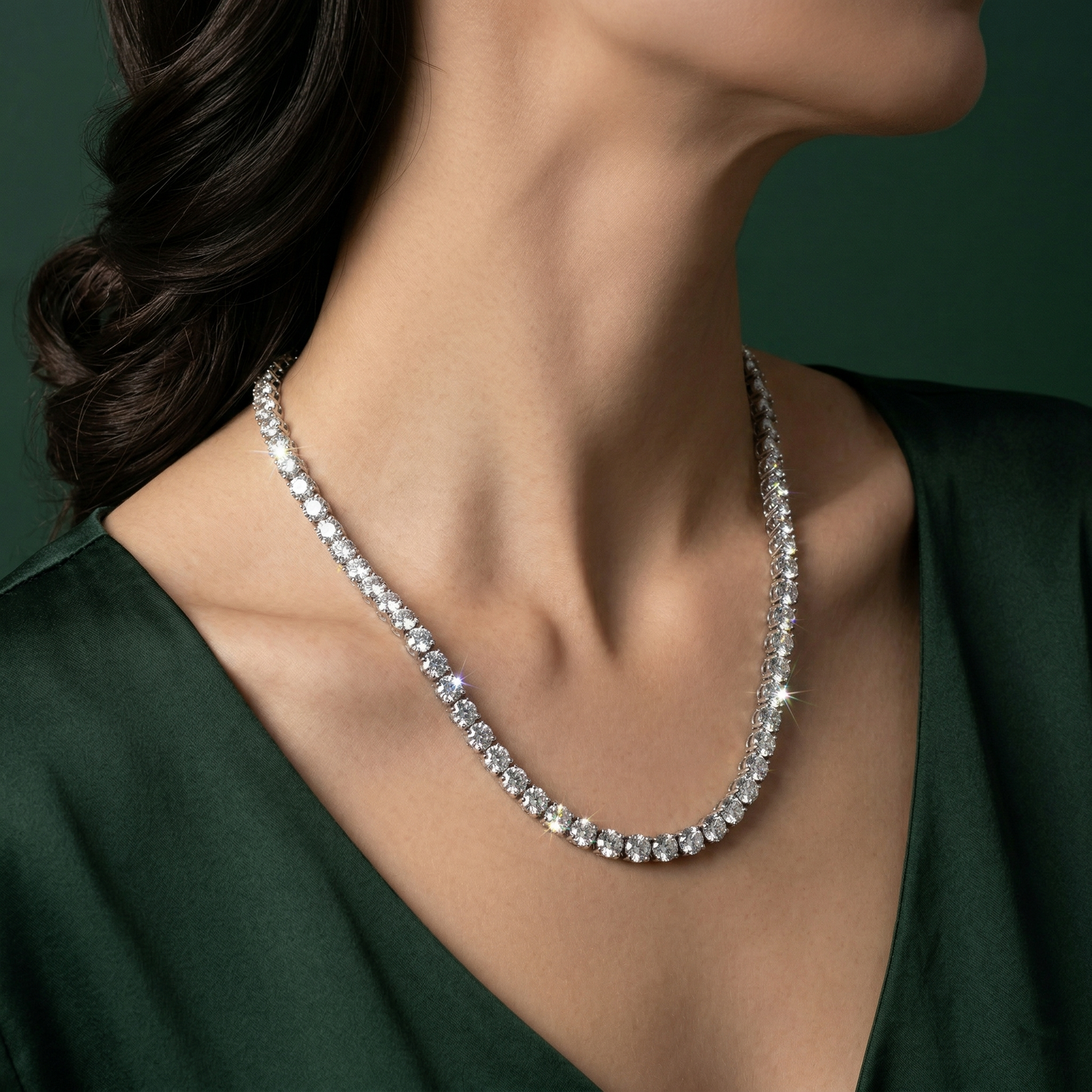 luxury round-cut tennis necklace in pure 92.5 sterling silver with high brilliance finish ✨