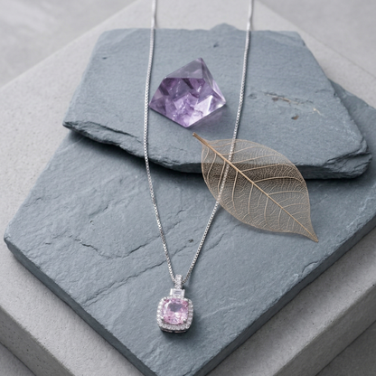 Classic Pink Cushion-Cut CZ Pendant Necklace in 92.5 Sterling Silver