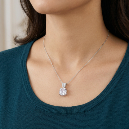 Elegant Cushion-Cut Solitaire CZ Pendant Necklace in 92.5 Sterling Silver