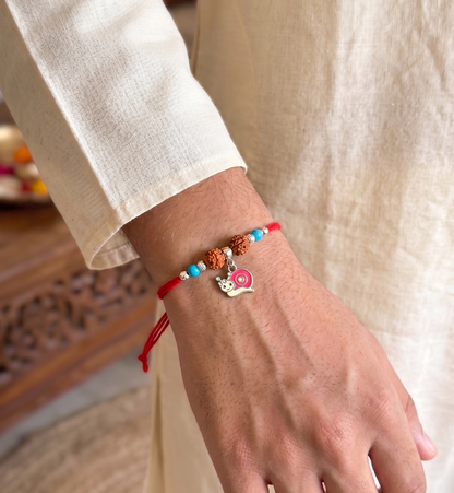 Whimsical Snail Rudraksha Silver Rakhi
