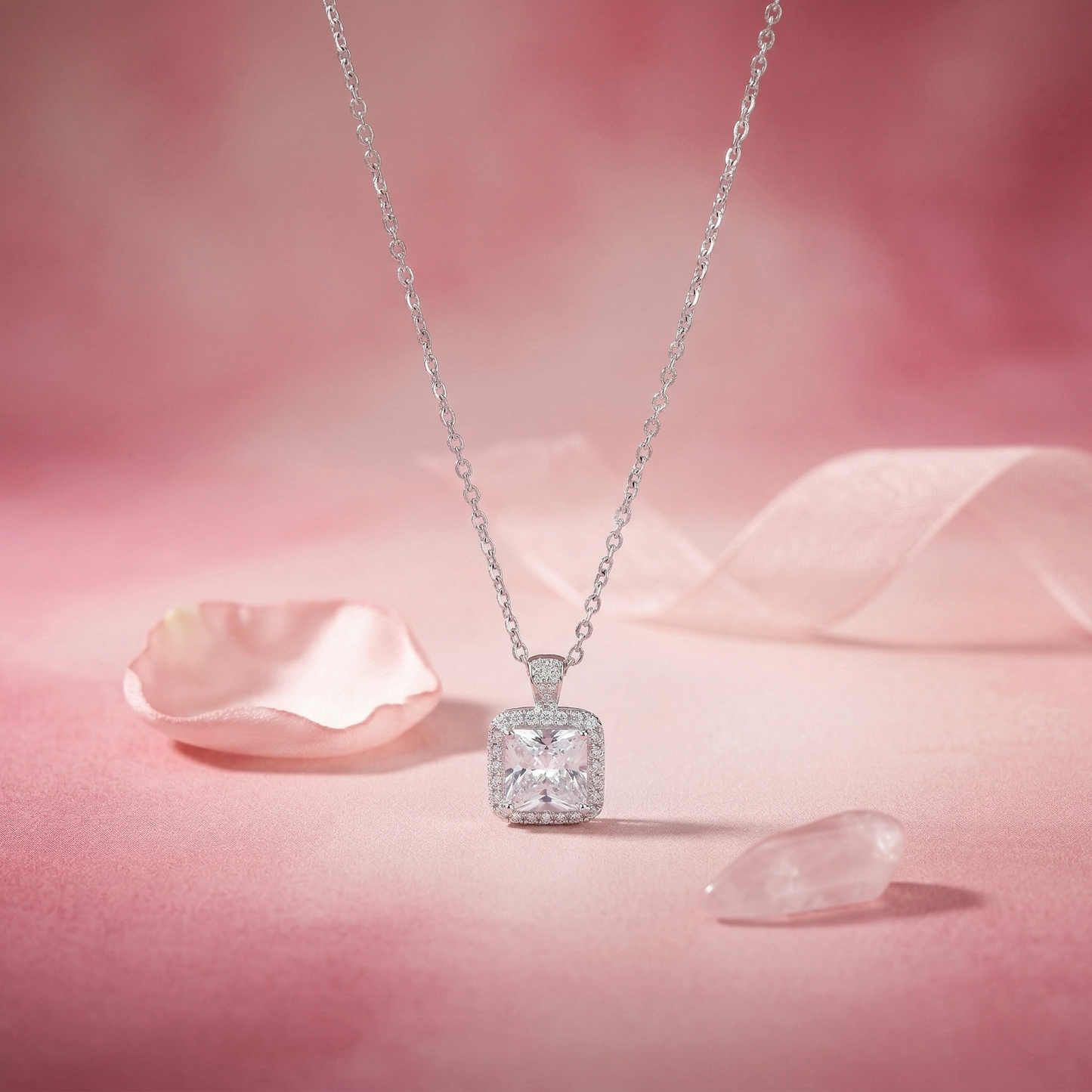 minimalist square cut cz pendant chain in 92.5 sterling silver