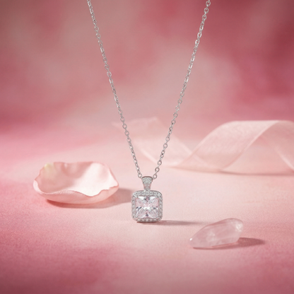Minimalist Square Cut CZ Pendant Chain in 92.5 Sterling Silver