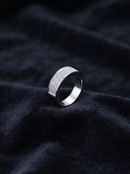 Minimalist Pavé-Center Sterling Silver Band