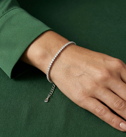 Elegant Classic Tennis Bracelet in Pure 92.5 Sterling Silver with Sparkling Round Stones – Adjustable Fit ✨
