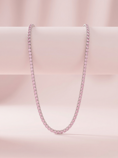 Elegant Pink Crystal Tennis Chain Necklace for Women