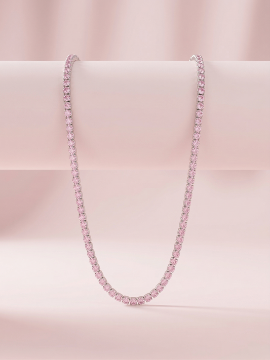 Elegant Pink Crystal Tennis Chain Necklace for Women