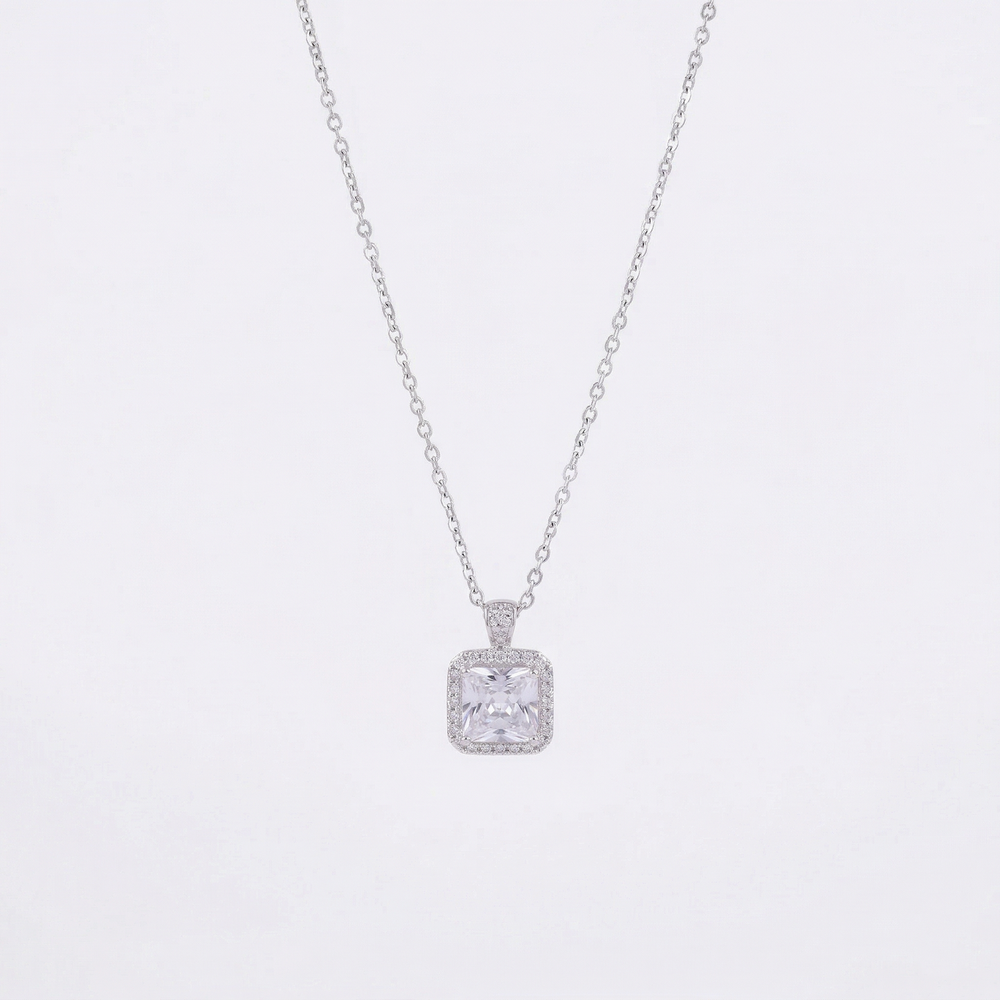 minimalist square cut cz pendant chain in 92.5 sterling silver