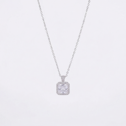Minimalist Square Cut CZ Pendant Chain in 92.5 Sterling Silver