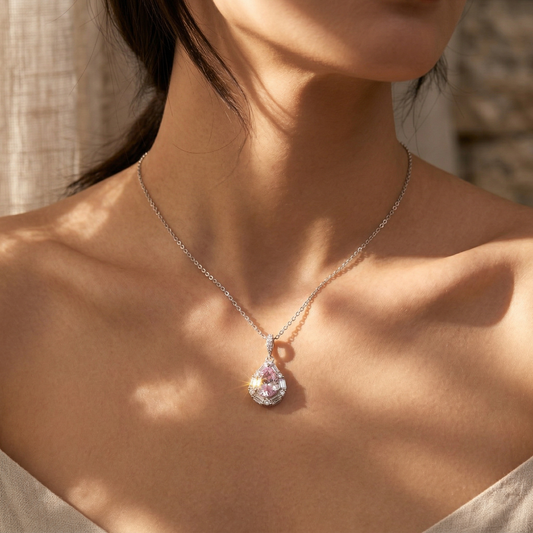 Elegant Teardrop Halo CZ Pendant Necklace in 92.5 Sterling Silver