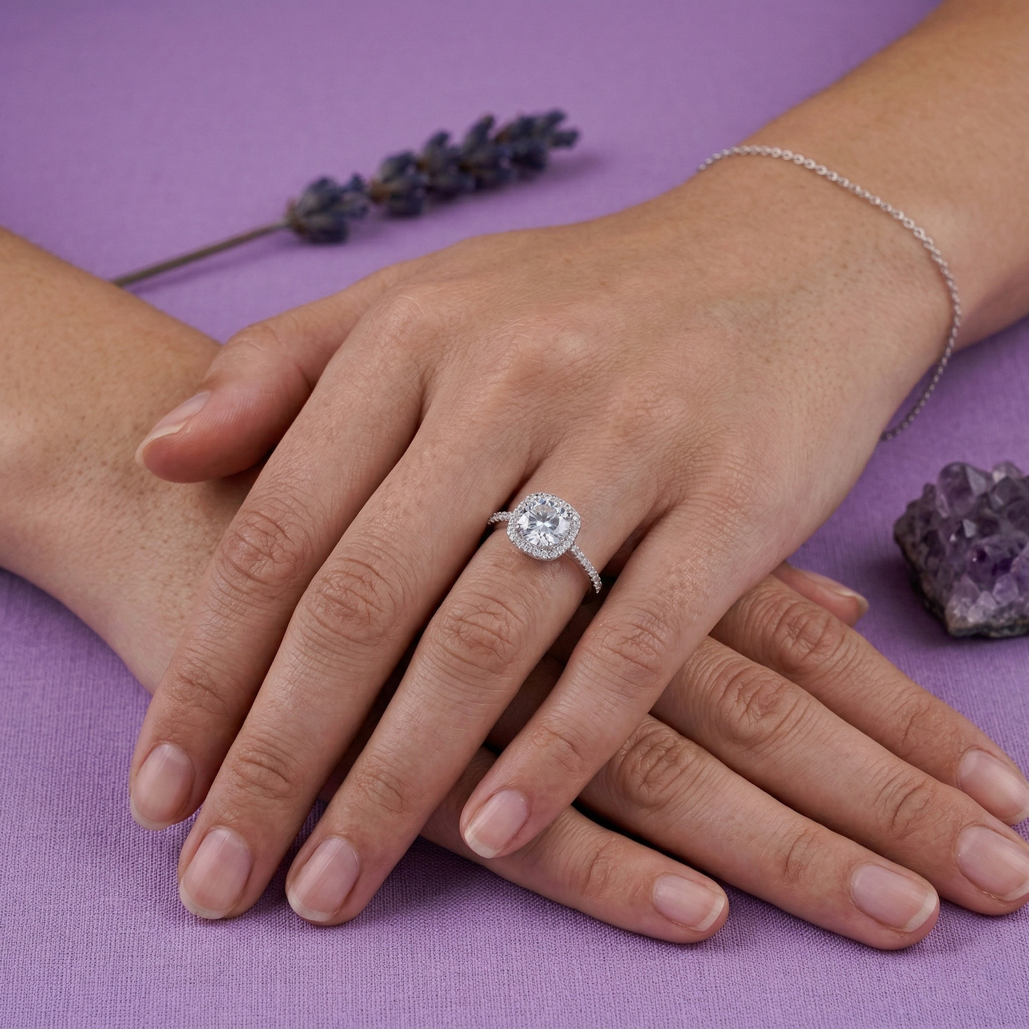 elegant round halo solitaire ring in pure 92.5 sterling silver with sparkling pavé band – adjustable size