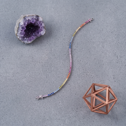 Vibrant Rainbow Tennis Bracelet with Multicolor Stones in Pure 92.5 Sterling Silver