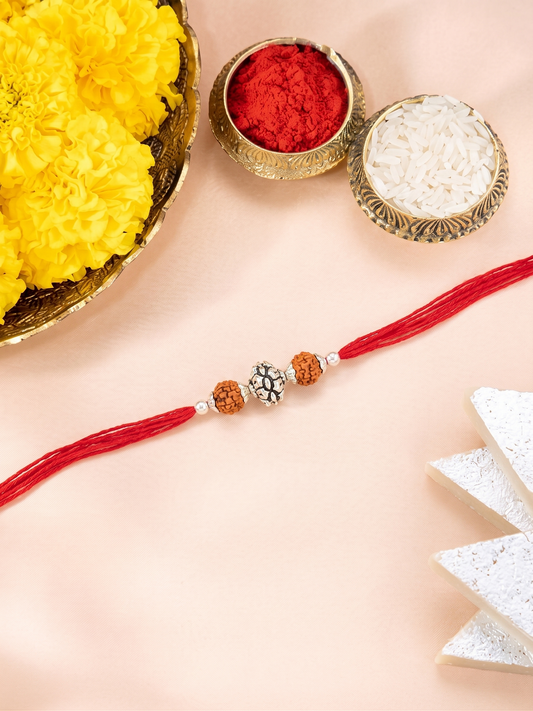 Rudraksha oxidised Silver Tortoise Bead Rakhi
