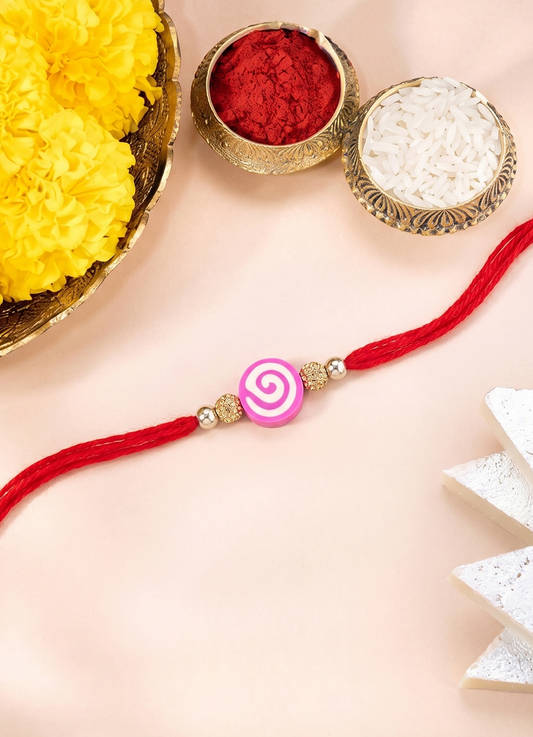 Pink Swirl Lollipop Charm Sparkle Rakhi