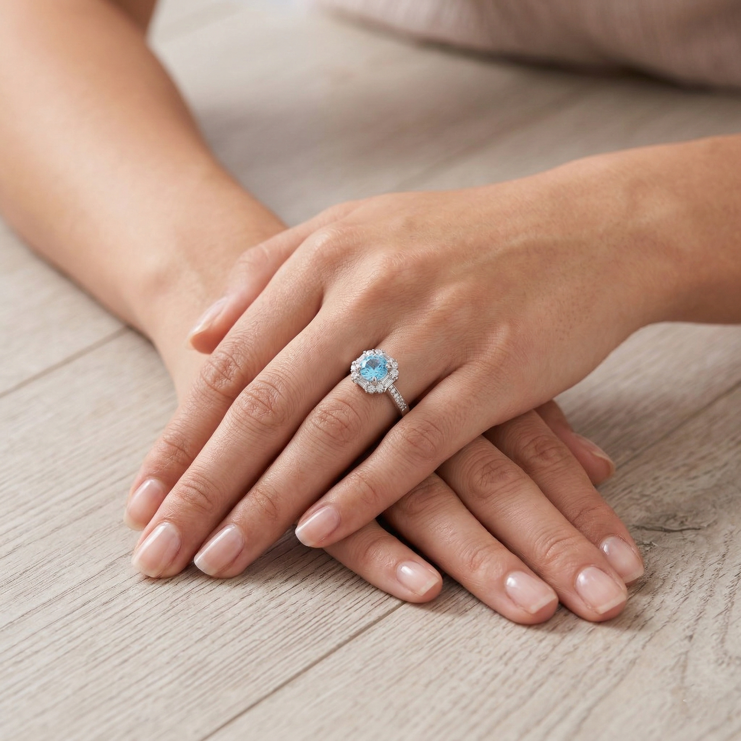 elegant floral halo solitaire ring in pure 92.5 sterling silver with sparkling pavé band – adjustable size