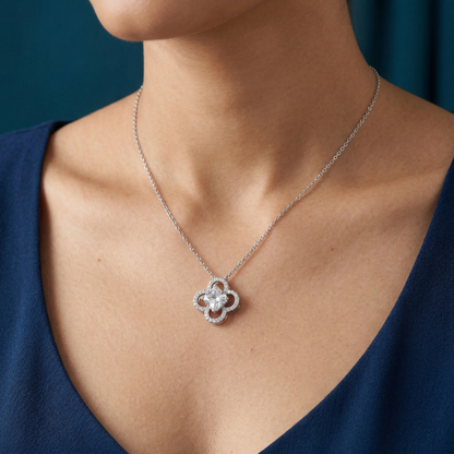 Premium Floral Crystal Halo Pendant Chain in 92.5 Sterling Silver