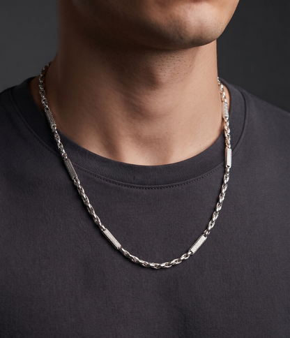 Textured Bar-Link Sterling Silver Chain