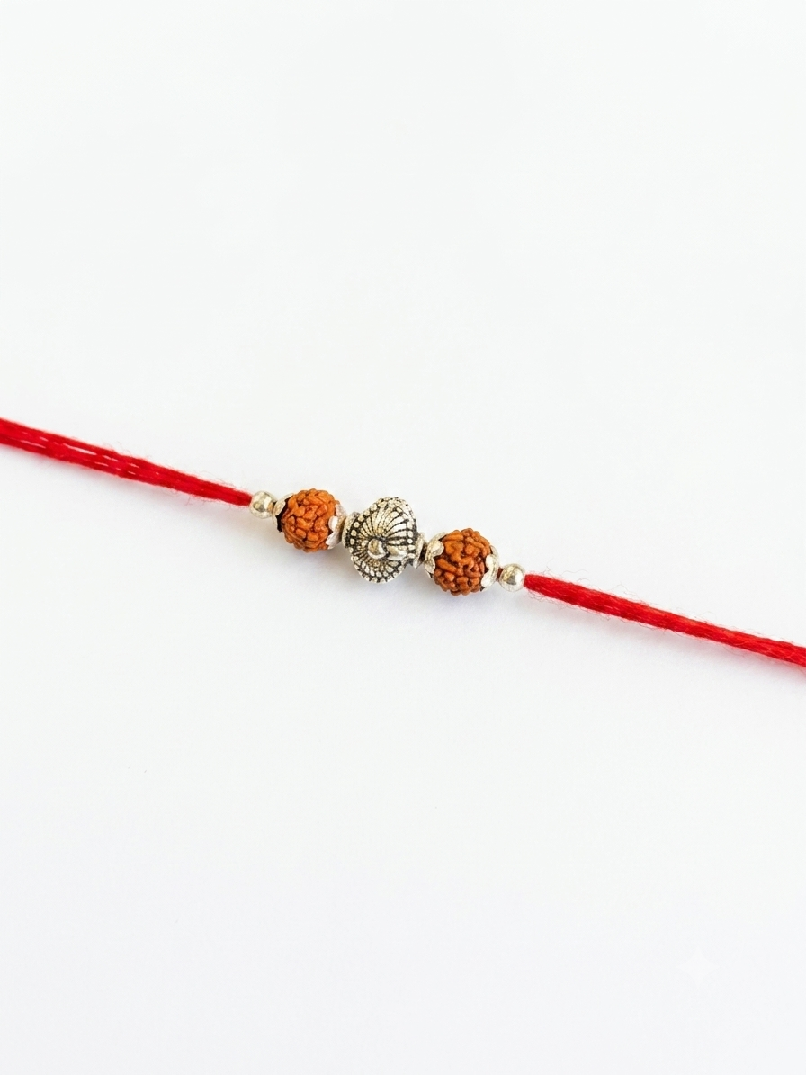 rudraksha silver floral bead rakhi