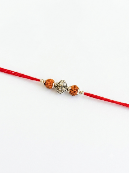 Rudraksha Silver Floral Bead Rakhi