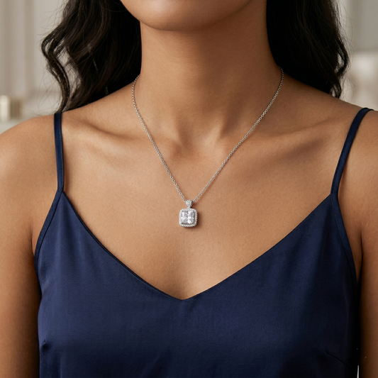 Minimalist Square Cut CZ Pendant Chain in 92.5 Sterling Silver