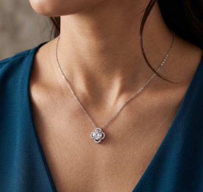Elegant Oval Clover Halo CZ Pendant Necklace in 92.5 Sterling Silver