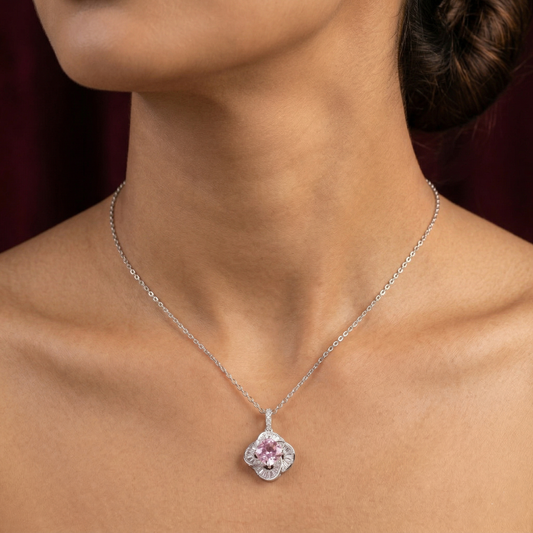 Classic Blue Cushion-Cut CZ Pendant Necklace in 92.5 Sterling Silver