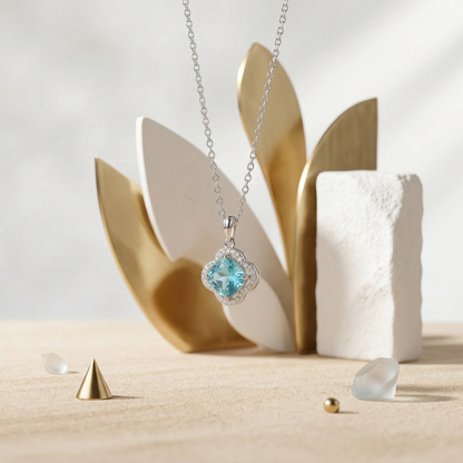 Minimalist Blue Cushion-Cut CZ Pendant Chain in 92.5 Sterling Silver