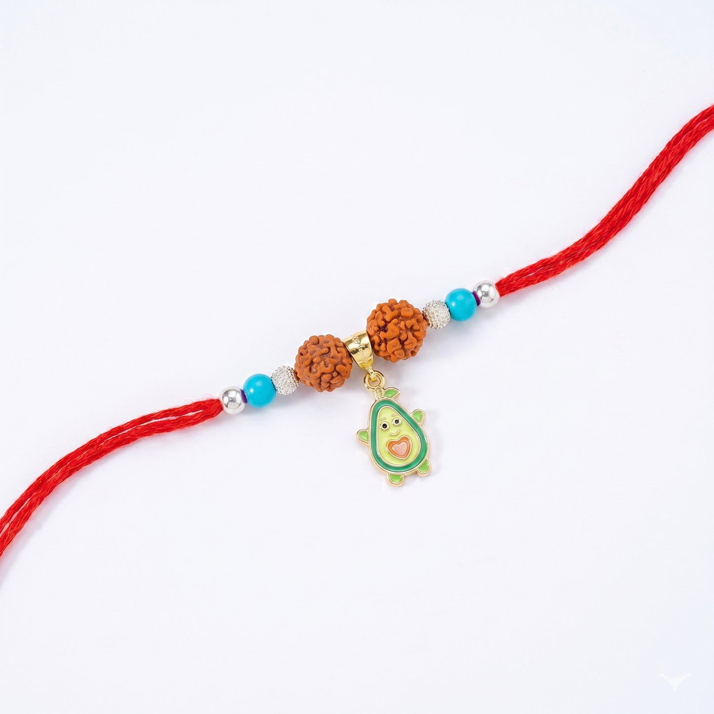 playful avocado rudraksha silver rakhi