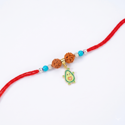 Playful Avocado Rudraksha Silver Rakhi