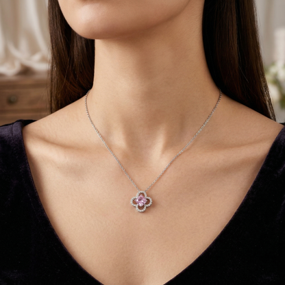 Premium Floral Crystal Halo Pendant Chain in 92.5 Sterling Silver