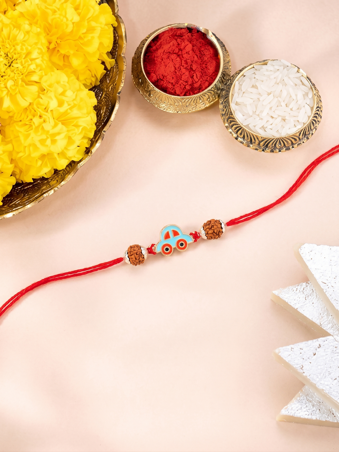 rudraksha silver car charm rakhi