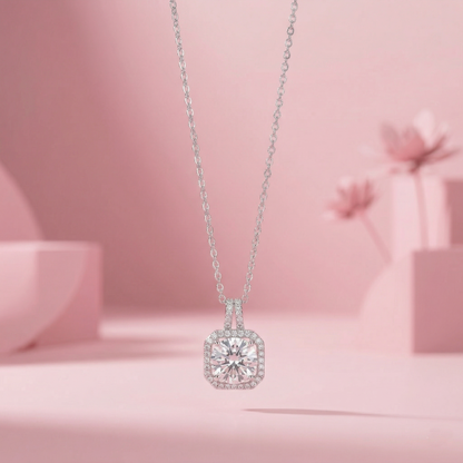 Minimalist Halo CZ Pendant Necklace in 92.5 Sterling Silver